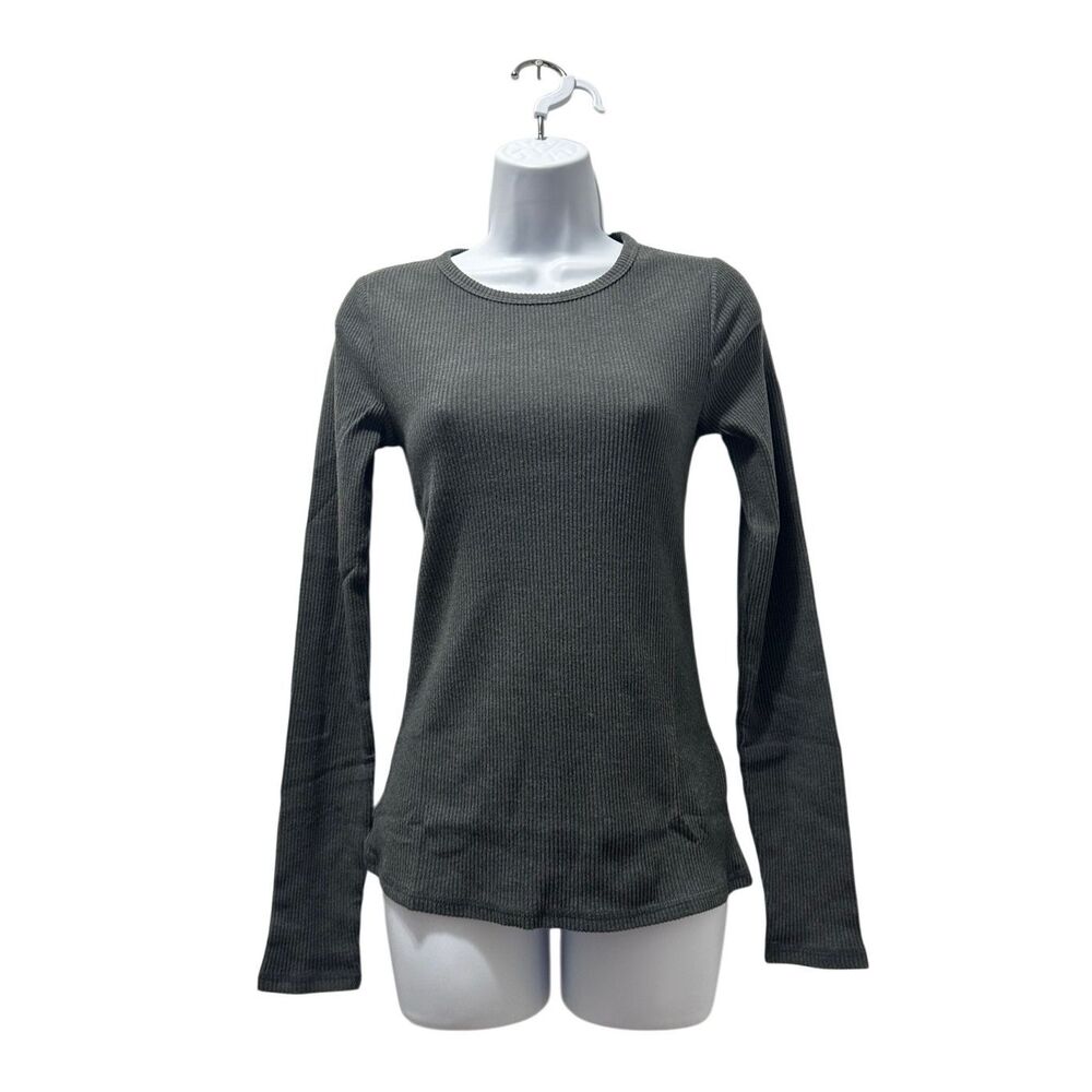 Old Navy Women's Long-Sleeve Ribbed-Knit Charcoal Gray Crew Neckline Size S